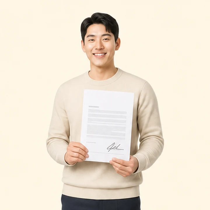 무직자 현대 캐스퍼 장기렌트카 서면 견적서를 들고 있는 고객
